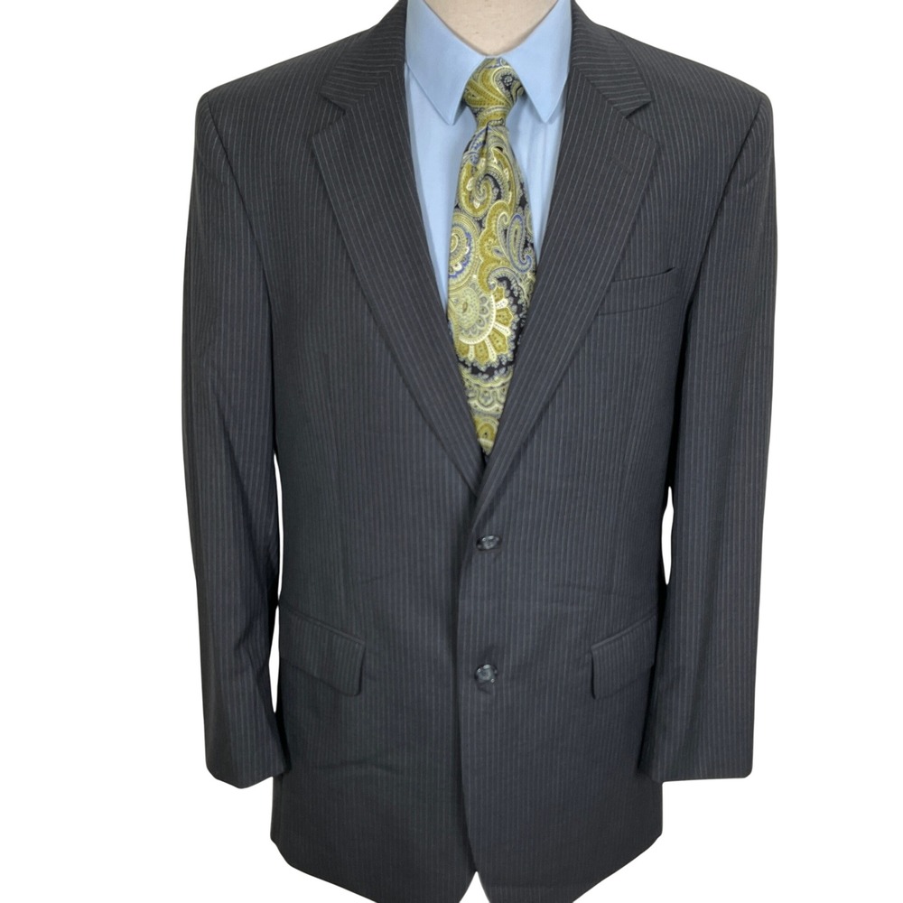 Jos A Bank Blazer Men 42L‎ Charcoal Gray Pinstripe Wool Business Jacket